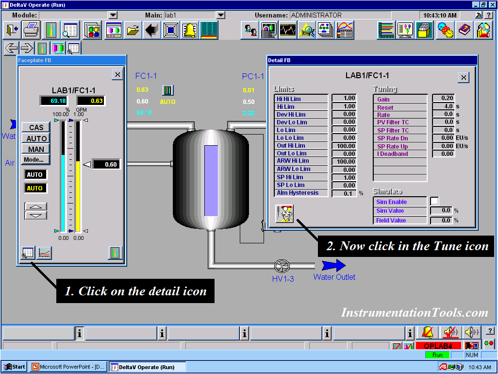 Open the operator display (faceplate) for the loop in question: