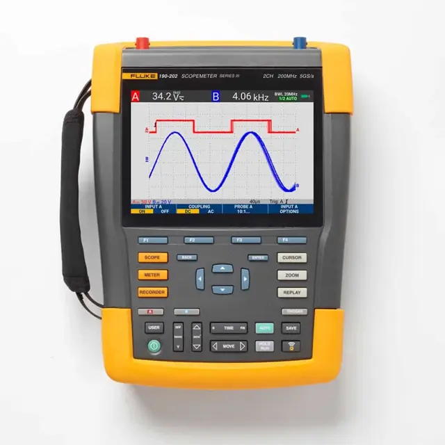 Fluke 190-202-III Scopemeter Portable Oscilloscope, 2 Channel, 200MHz