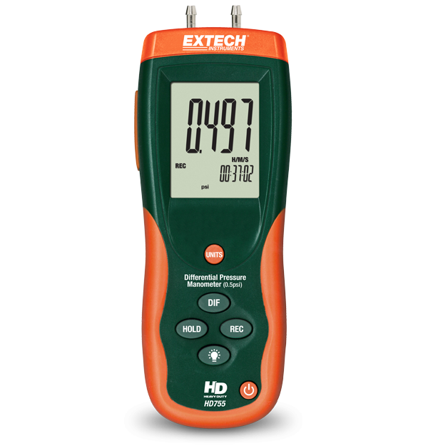 Extech HD755 Differential Pressure Manometer (0.5psi) Low Range (0 to 0.5psi), High Resolution (0.001psi) Gauge